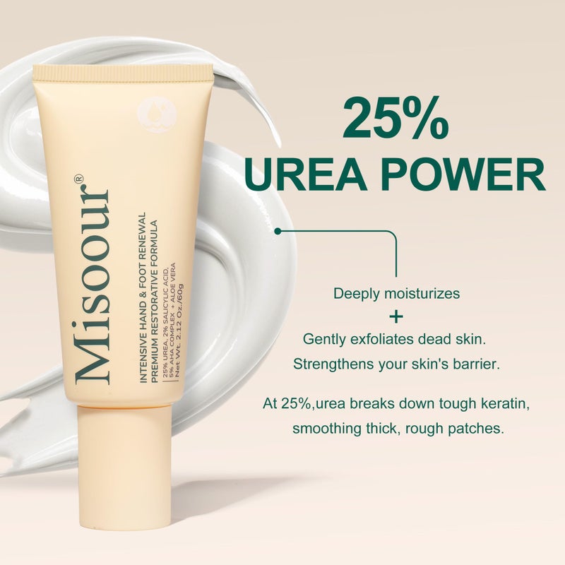 Misoour 25% Urea Cream with 2% Salicylic Acid & 5% AHA + Aloe Vera, Moisturizer for Dry, Rough Skin, Helps Soften Cracked Heels, Elbows, Hands, Non-Greasy Formula (2.12 oz Tube) - Image 3